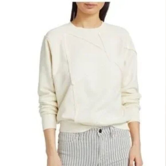 NWOT Frame Patchwork Sweatshirt Size Extra Small in Cream White Comfy Luxury - Picture 1 of 6